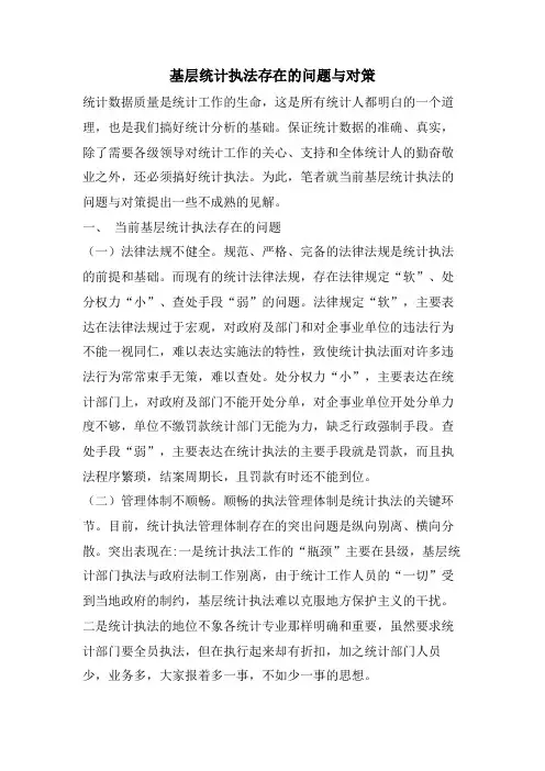 基层统计执法存在的问题与对策