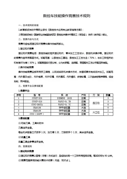 数控车技能操作竞赛技术规则资料