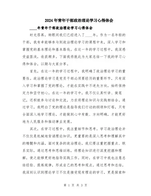 2024年青年干部政治理论学习心得体会