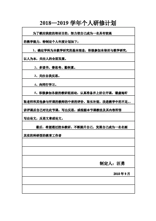 2018—2019学年个人研修计划