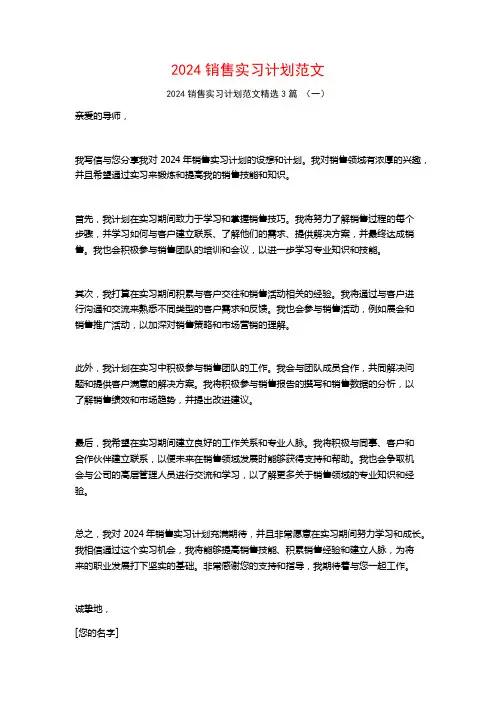 2024销售实习计划范文3篇
