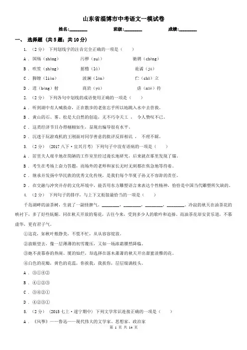 山东省淄博市中考语文一模试卷