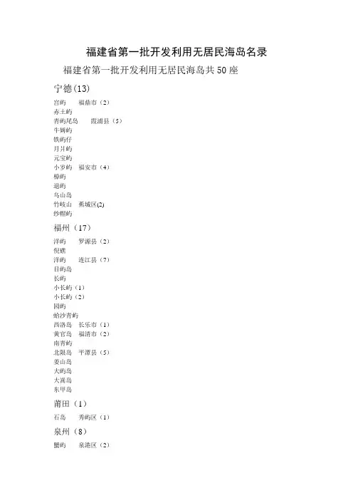 福建可开发利用无居民海岛分布图