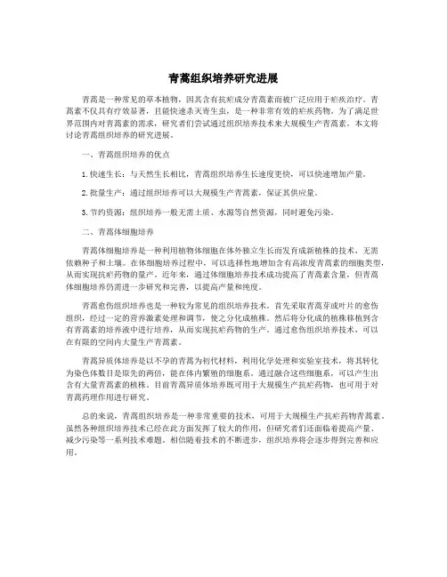 青蒿组织培养研究进展