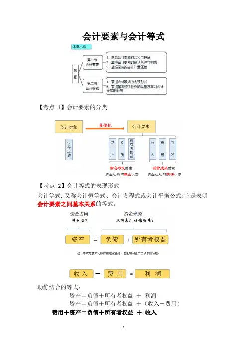 《会计基础》学考要点-第2章会计要素与会计等式