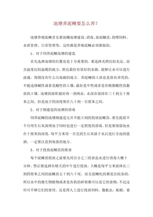 池塘养泥鳅要怎么养？