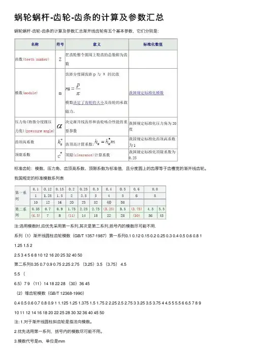 蜗轮蜗杆-齿轮-齿条的计算及参数汇总