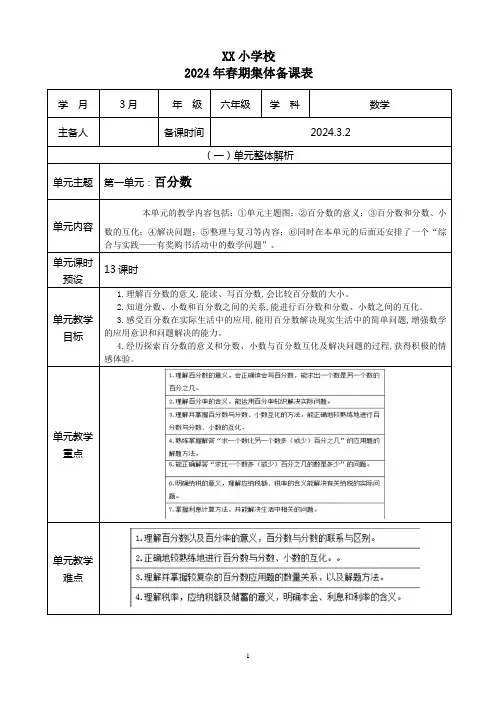 六年级下册数学第一单元集体备课