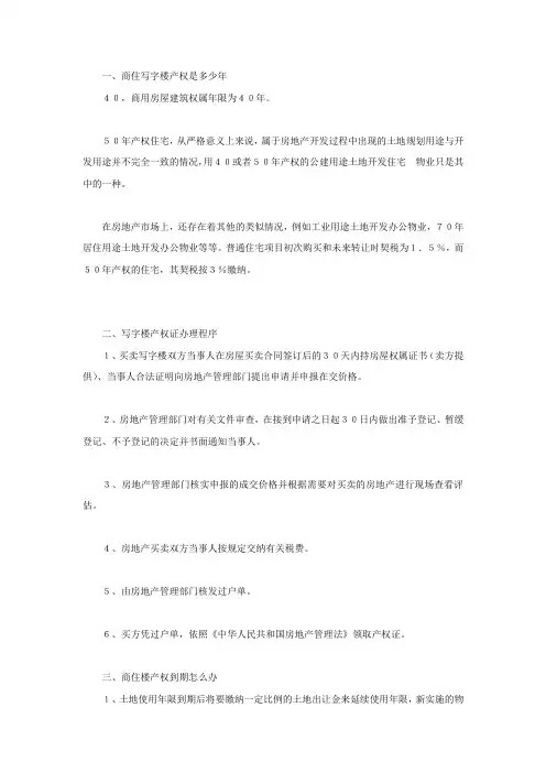商住写字楼产权是多少年