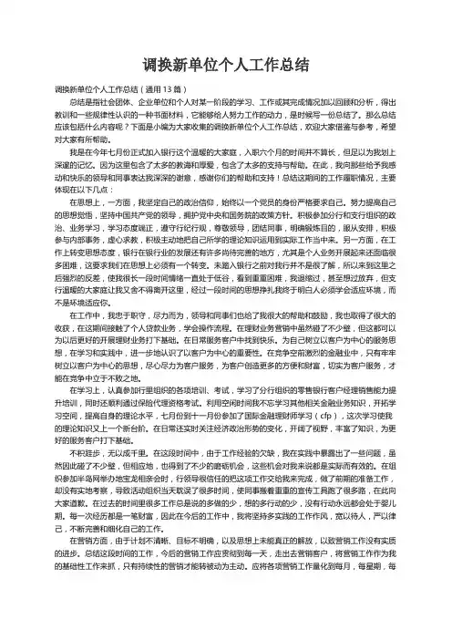 调换新单位个人工作总结（通用13篇）
