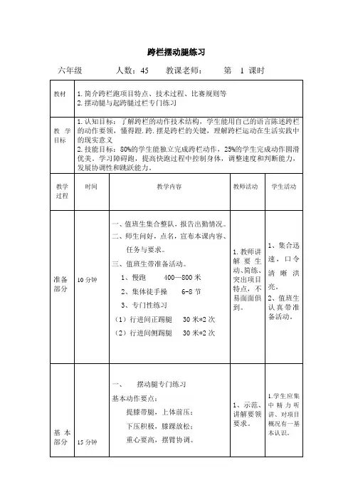 跨栏摆动腿练习