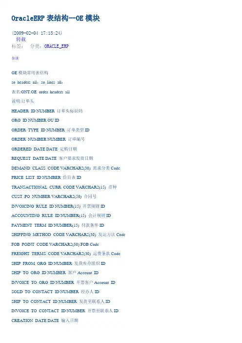 OracleERP表结构