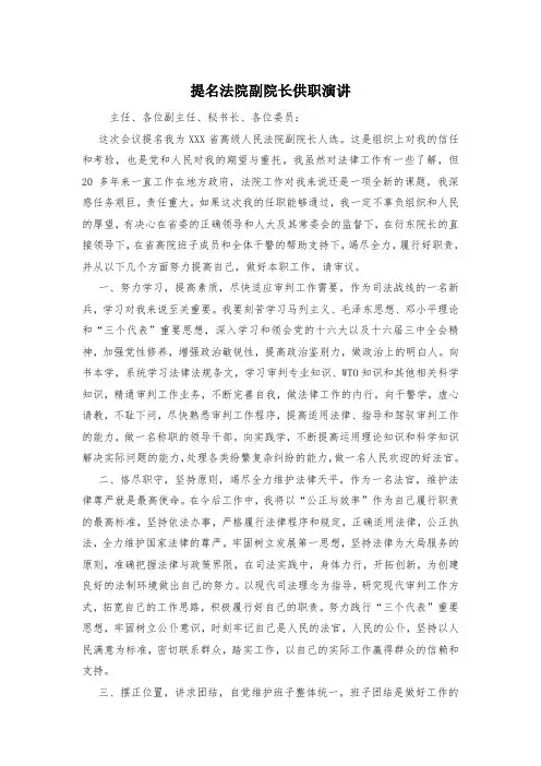 提名法院副院长供职演讲