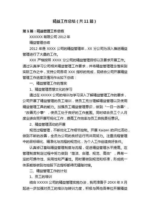 精益工作总结（共11篇）