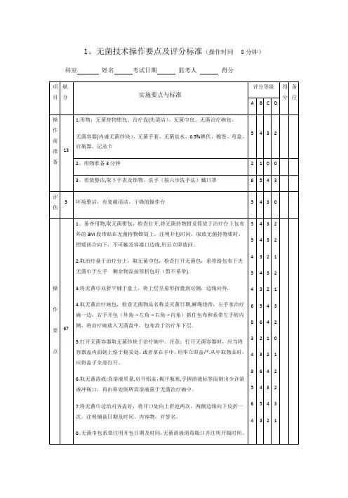 常用护理技术操作考核评分标准