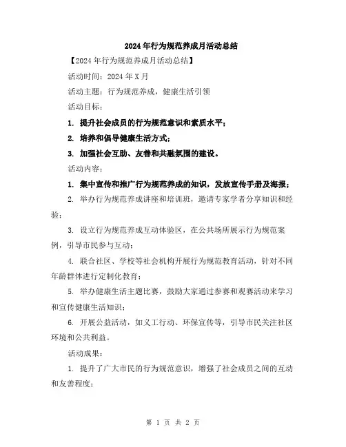 2024年行为规范养成月活动总结