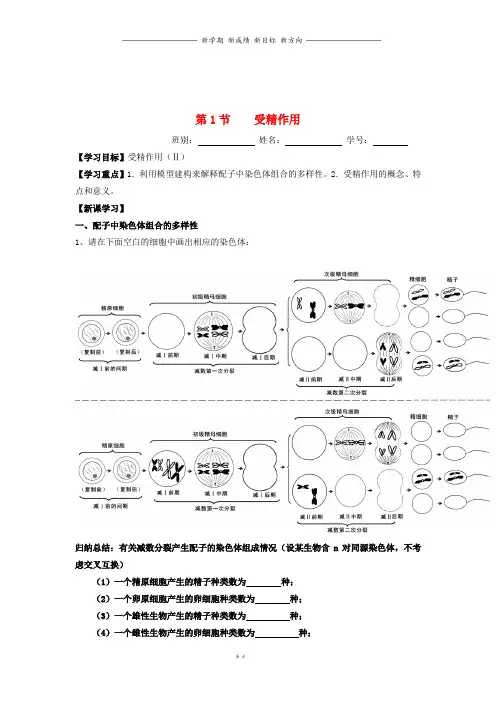 高中生物第2章第1节受精作用导学案新人教版必修709