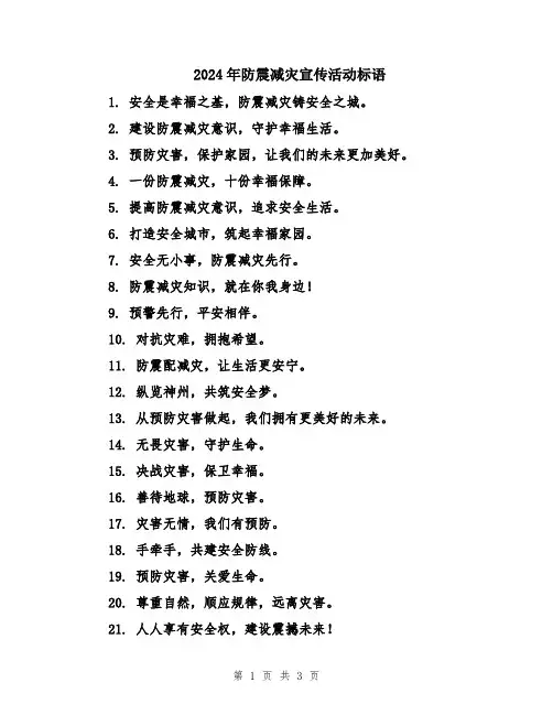 2024年防震减灾宣传活动标语