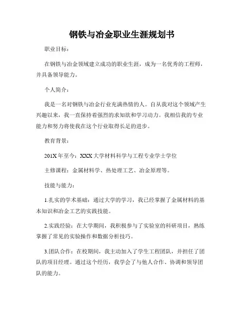 钢铁与冶金职业生涯规划书