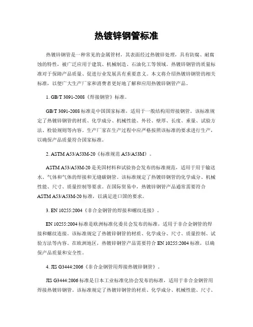 热镀锌钢管标准