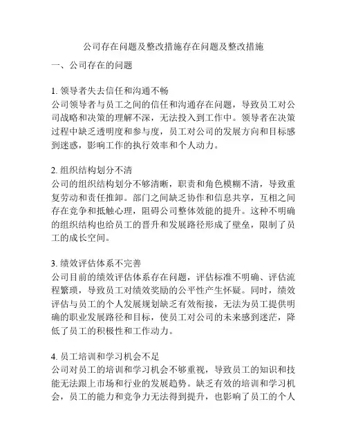 公司存在问题及整改措施存在问题及整改措施
