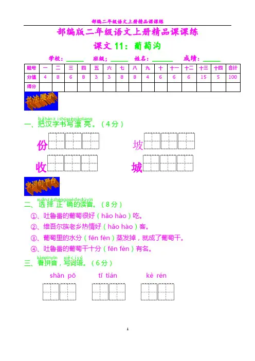 部编二年级语文上册课课练19---葡萄沟及答案