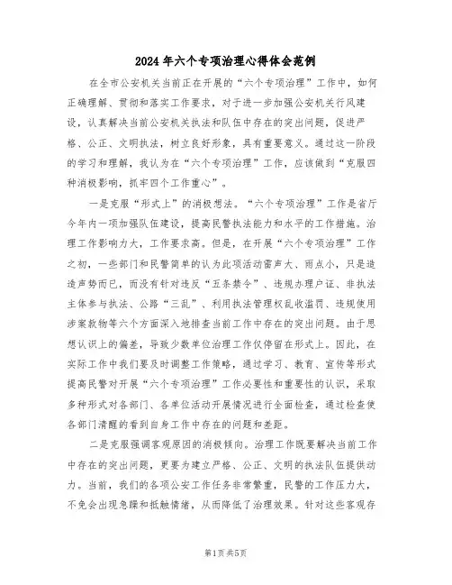 2024年六个专项治理心得体会范例(2篇)