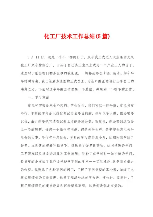 化工厂技术工作总结(5篇)