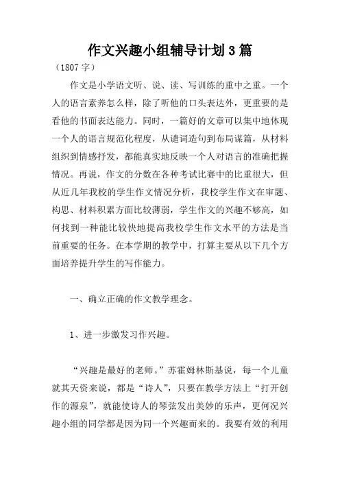 作文兴趣小组辅导计划3篇