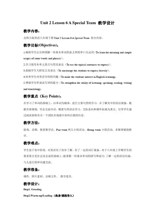 北师大版八年级英语上册Unit 2 Lesson 6 A Special Team教案2