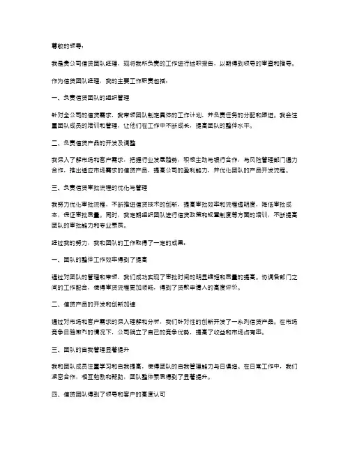信贷团队经理述职报告
