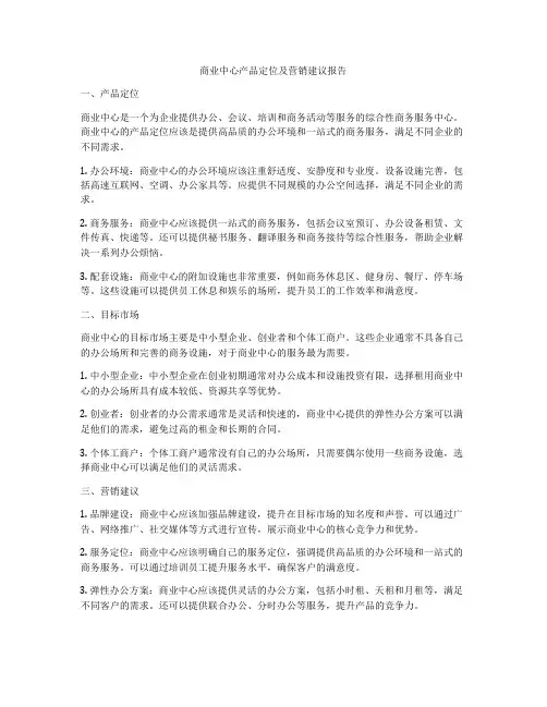 商业中心产品定位及营销建议报告