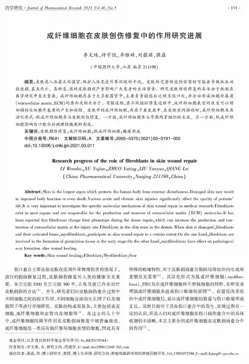 成纤维细胞在皮肤创伤修复中的作用研究进展