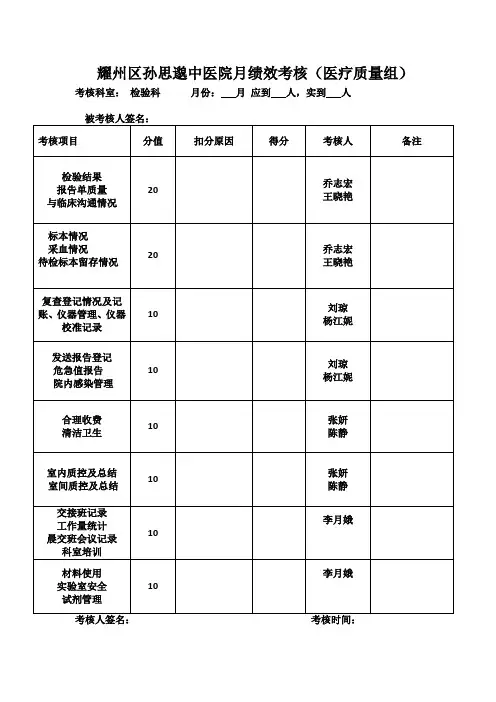 检验科绩效考核细则
