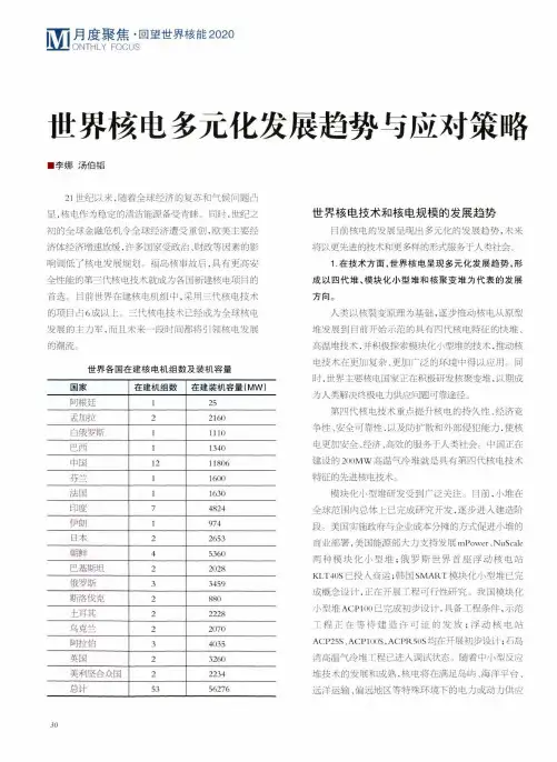 世界核电多元化发展趋势与应对策略