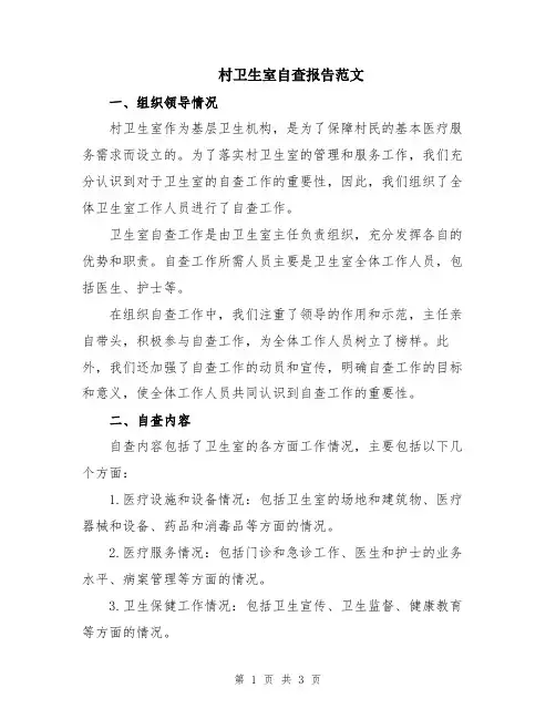 村卫生室自查报告范文