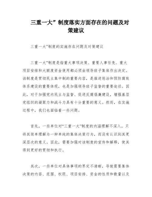 三重一大”制度落实方面存在的问题及对策建议