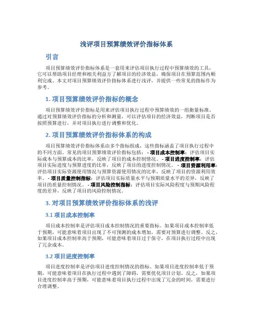 浅评项目预算绩效评价指标体系