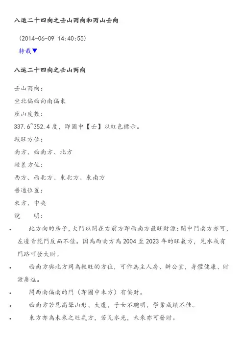 八运二十四向之壬山丙向和丙山壬向汇总