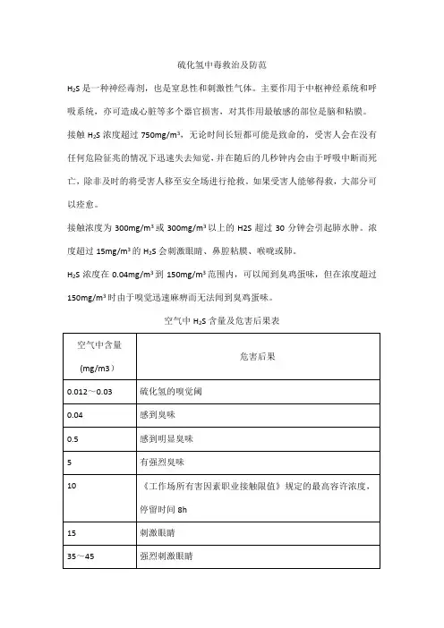 硫化氢中毒救治及防范