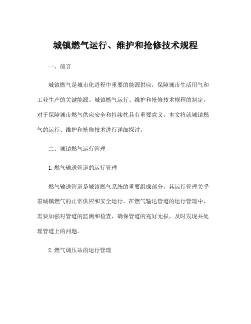 城镇燃气运行、维护和抢修技术规程