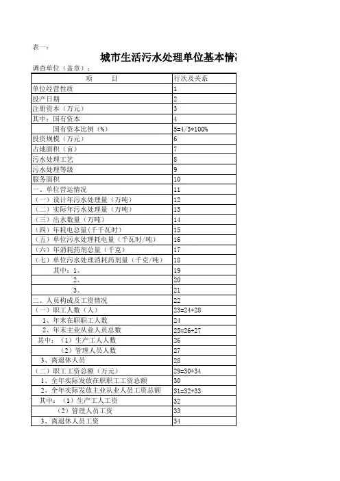 城市生活污水处理单位基本情况表