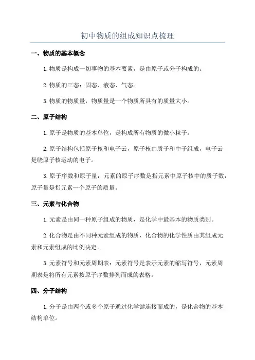 初中物质的组成知识点梳理