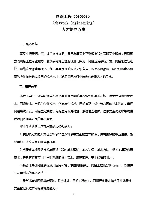 网络工程专业  人才培养方案2014.5.16