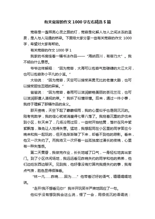 有关宽容的作文1000字左右精选5篇