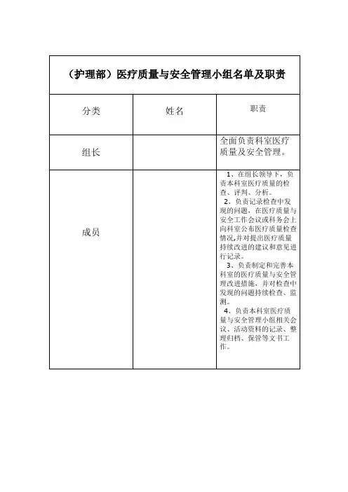 (护理部)医疗质量与安全管理小组名单及职责