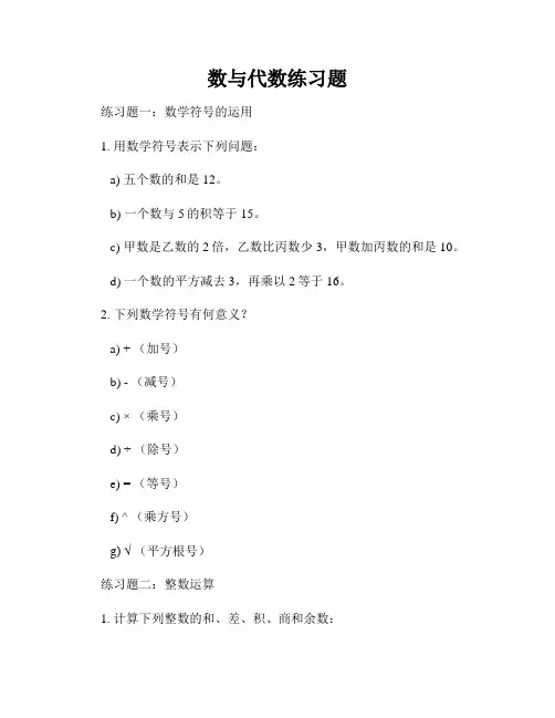 数与代数练习题