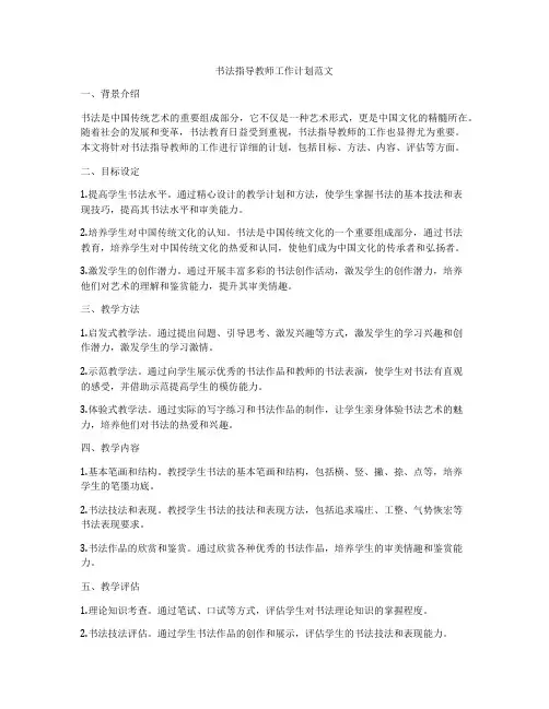 书法指导教师工作计划范文