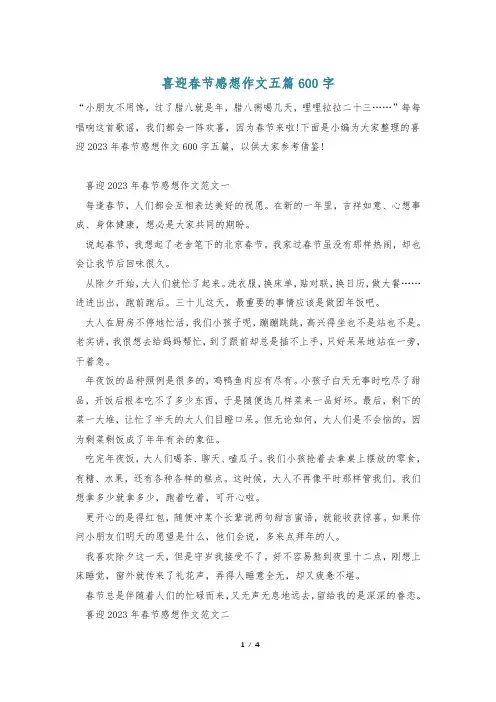 喜迎春节感想作文五篇600字