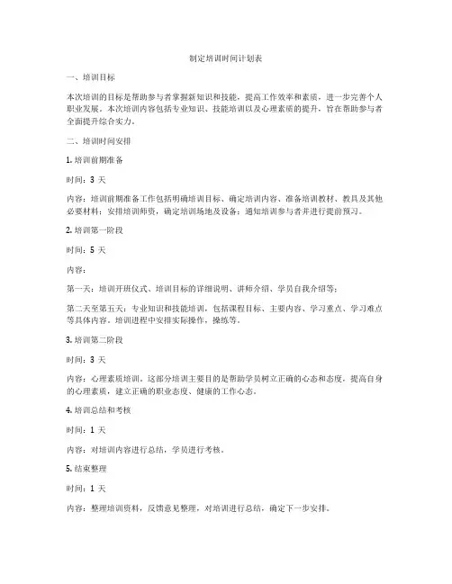 制定培训时间计划表